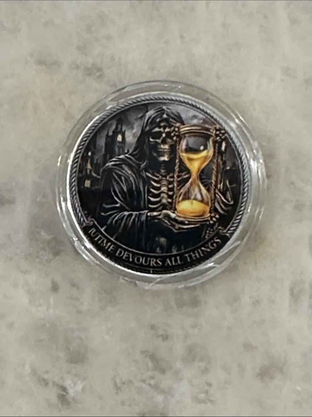 Skull Memento Mori Decorative Coin - Black and Gray